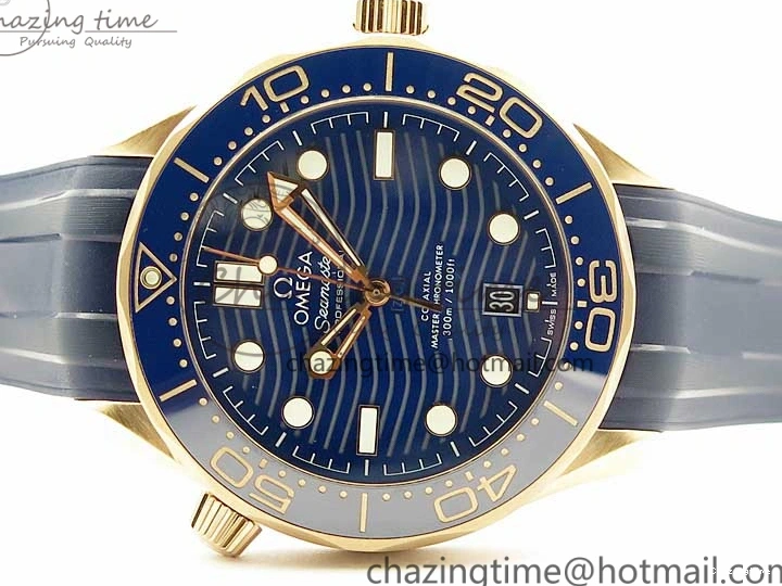 0322 2018 Seamaster Diver 300M RG Blue Ceramic VSF 1:1 Best Edition Blue Dial on Blue Rubber Strap A WeatherProof 7914